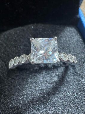 925 Sterling Silver Ring Engagement Style CZ Size 10 Princess Cut